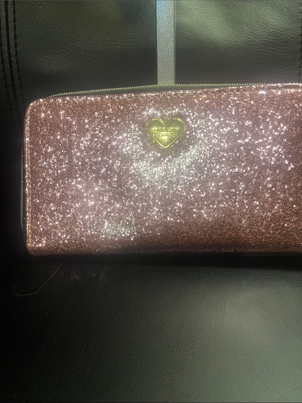 Marilyn Monroe Rose Gold Glitter Zip Wallet with Gold Heart